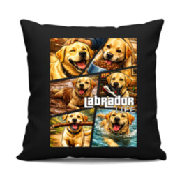 Labrador life - čierny vankúš s potlačou
