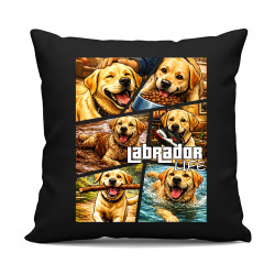 Labrador life - čierny vankúš s potlačou
