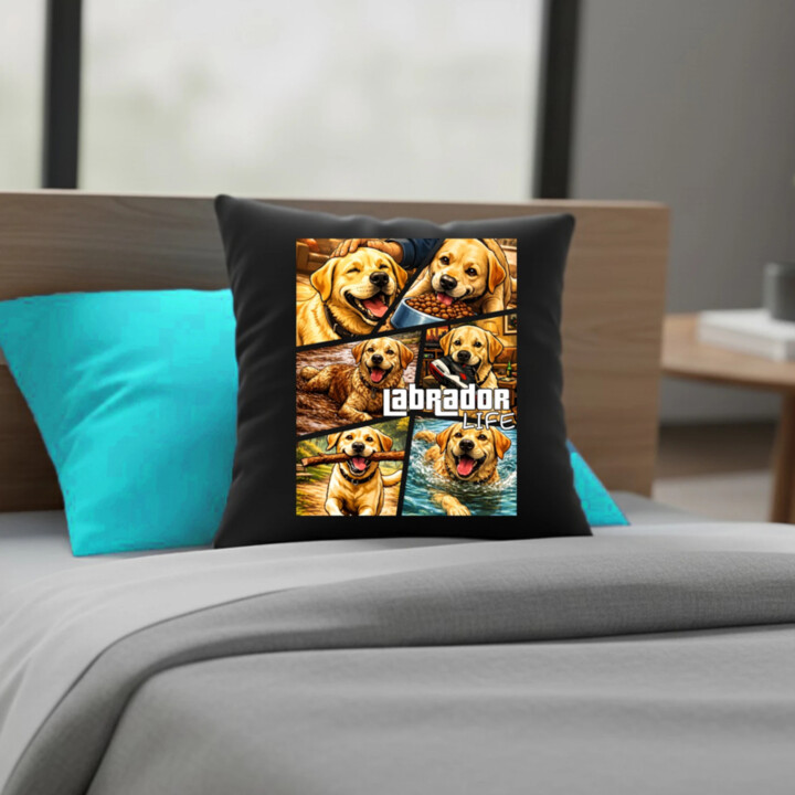 Labrador life - čierny vankúš s potlačou