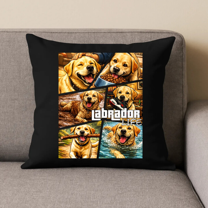 Labrador life - čierny vankúš s potlačou