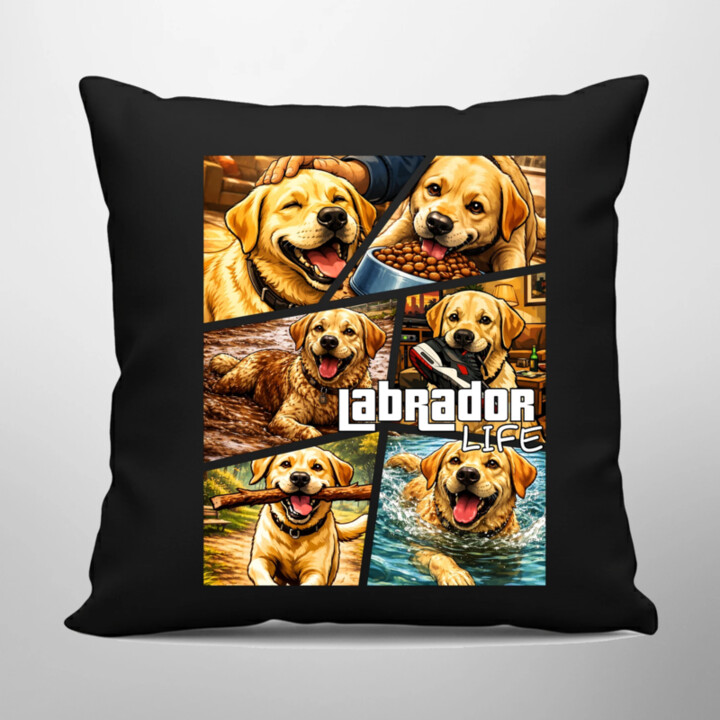 Labrador life - čierny vankúš s potlačou