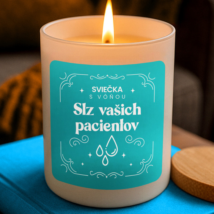Sviečka s vôňou slz vašich pacientov - vonná svieca s potlačou