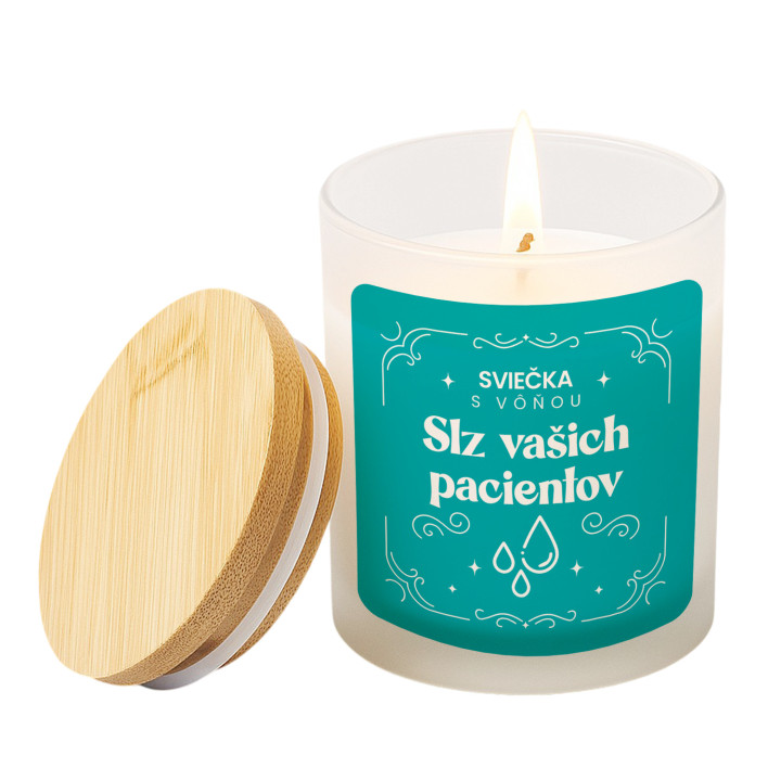Sviečka s vôňou slz vašich pacientov - vonná svieca s potlačou