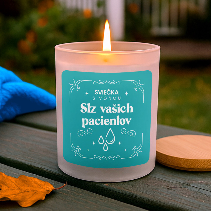 Sviečka s vôňou slz vašich pacientov - vonná svieca s potlačou
