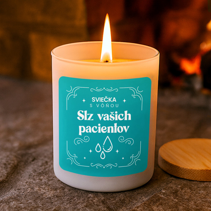 Sviečka s vôňou slz vašich pacientov - vonná svieca s potlačou