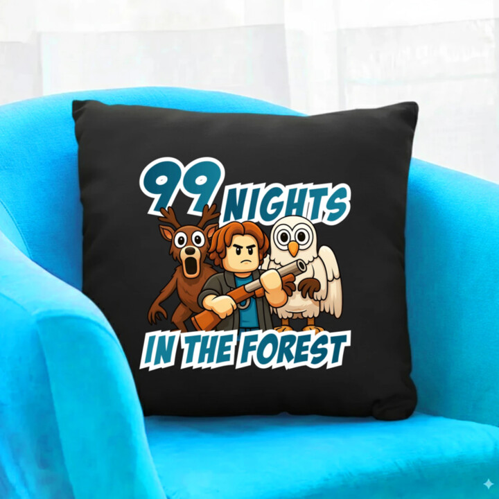 99 nights in the forest - čierny vankúš s potlačou