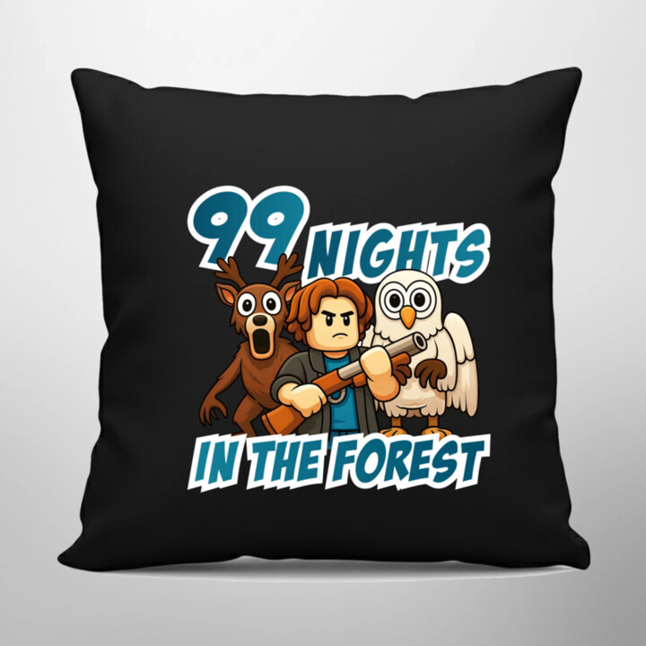 99 nights in the forest - čierny vankúš s potlačou