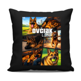 Ovčiak Life - čierny vankúš s potlačou