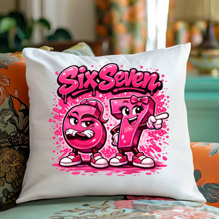 Six seven - 67 - ružová verzia - vankúš s potlačou