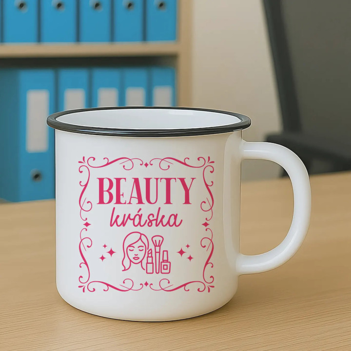 Beauty kráska - keramický smaltovaný hrnček s potlačou
