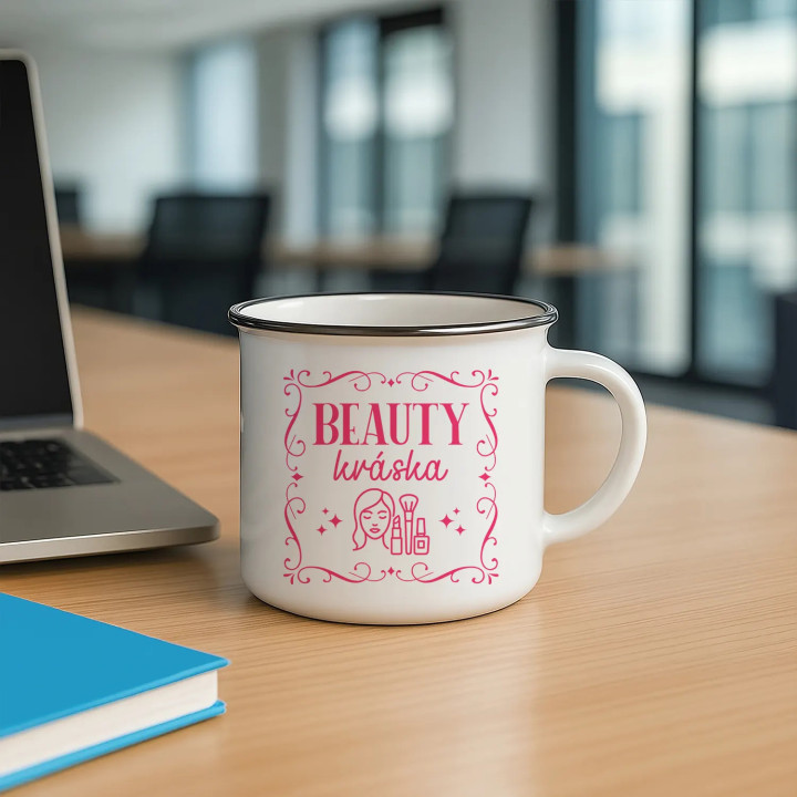 Beauty kráska - keramický smaltovaný hrnček s potlačou