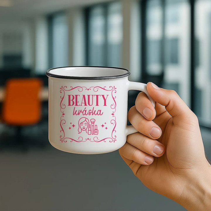 Beauty kráska - keramický smaltovaný hrnček s potlačou