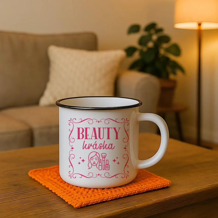 Beauty kráska - keramický smaltovaný hrnček s potlačou