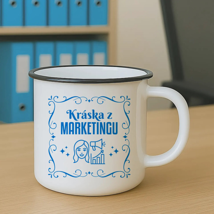 Kráska z marketingu - keramický smaltovaný hrnček s potlačou