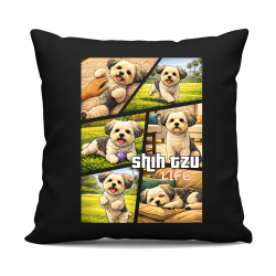 Shih Tzu Life - čierny vankúš s potlačou