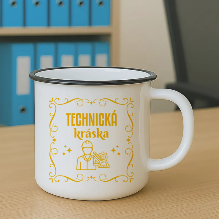 Technická kráska - keramický smaltovaný hrnček s potlačou