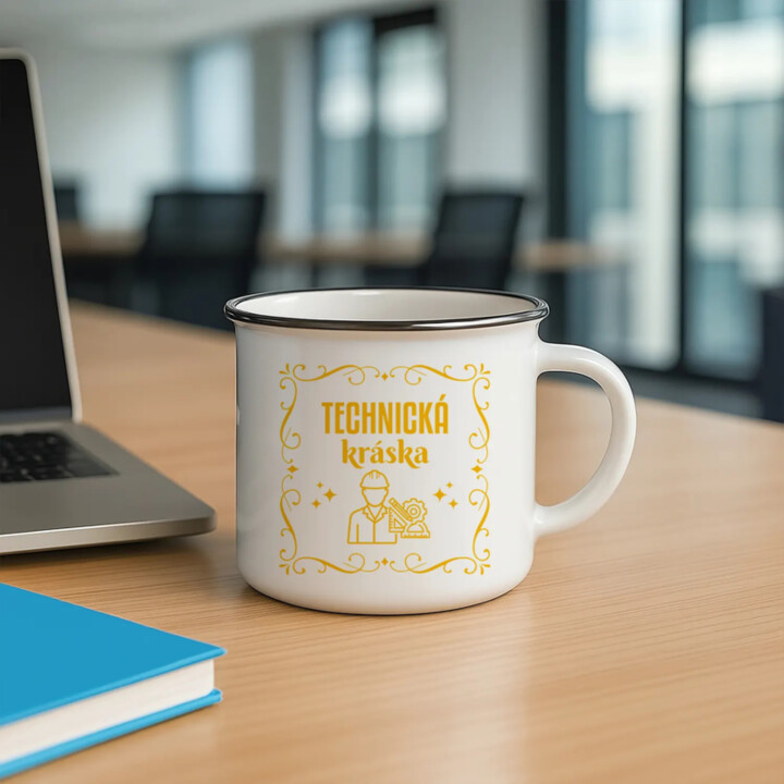 Technická kráska - keramický smaltovaný hrnček s potlačou