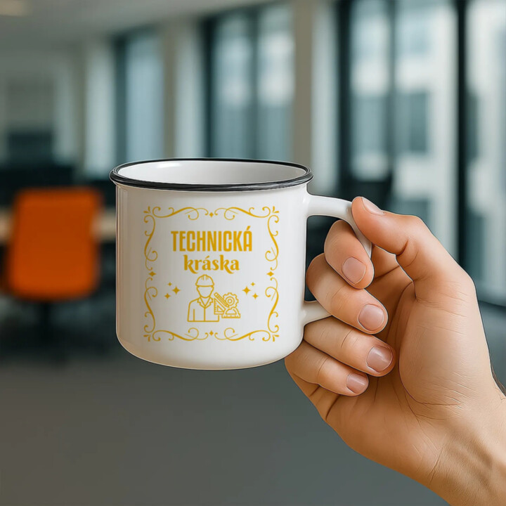 Technická kráska - keramický smaltovaný hrnček s potlačou