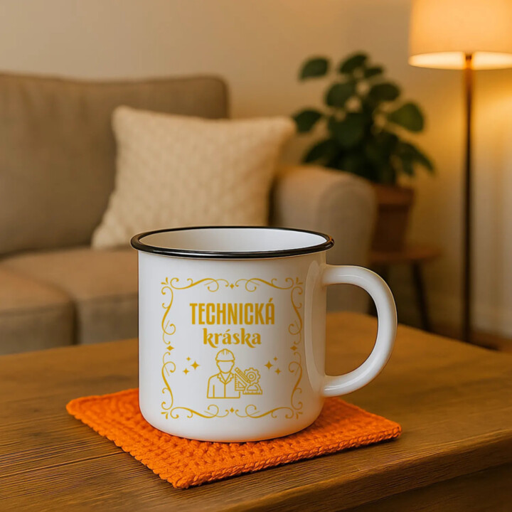Technická kráska - keramický smaltovaný hrnček s potlačou