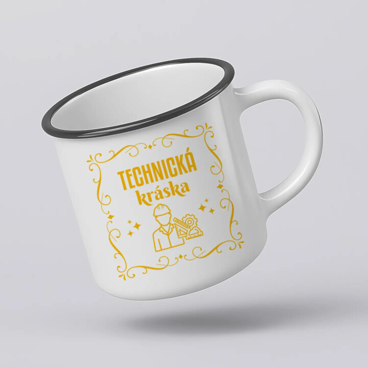 Technická kráska - keramický smaltovaný hrnček s potlačou