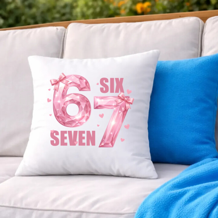 Six seven - 67 - ružová verzia - vankúš s potlačou