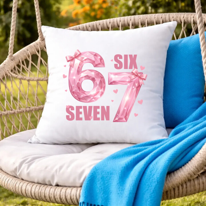Six seven - 67 - ružová verzia - vankúš s potlačou