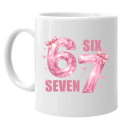 Six seven - 67 - ružová verzia - keramický hrnček s potlačou