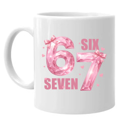 Six seven - 67 - ružová verzia - keramický hrnček s potlačou