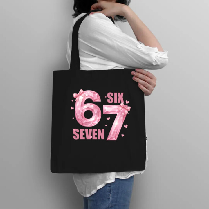 Six seven - 67 - ružová verzia - taška s potlačou