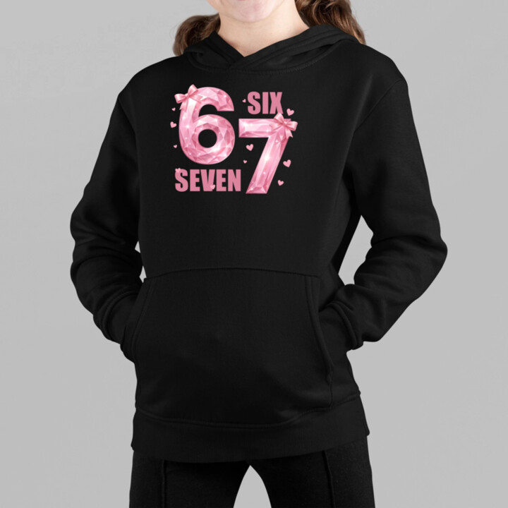 Six seven - 67 - ružová verzia - detská mikina s kapucňou