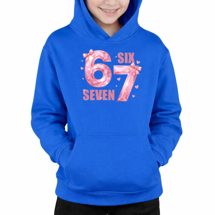 Six seven - 67 - ružová verzia - detská mikina s kapucňou