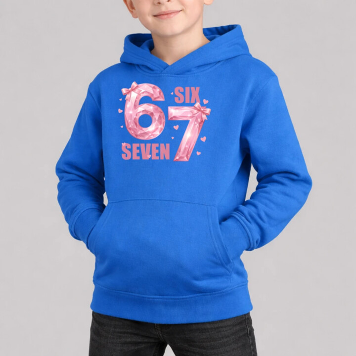 Six seven - 67 - ružová verzia - detská mikina s kapucňou
