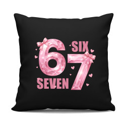 Six seven - 67 - ružová verzia - čierny vankúš s potlačou