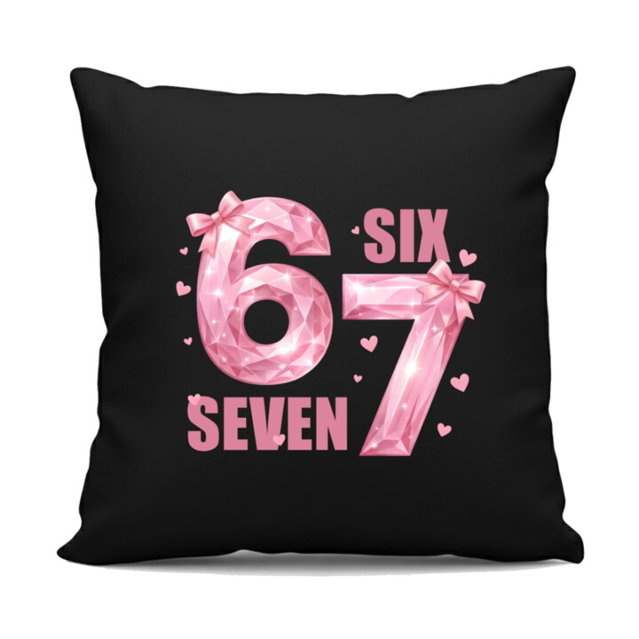 Six seven - 67 - ružová verzia - čierny vankúš s potlačou