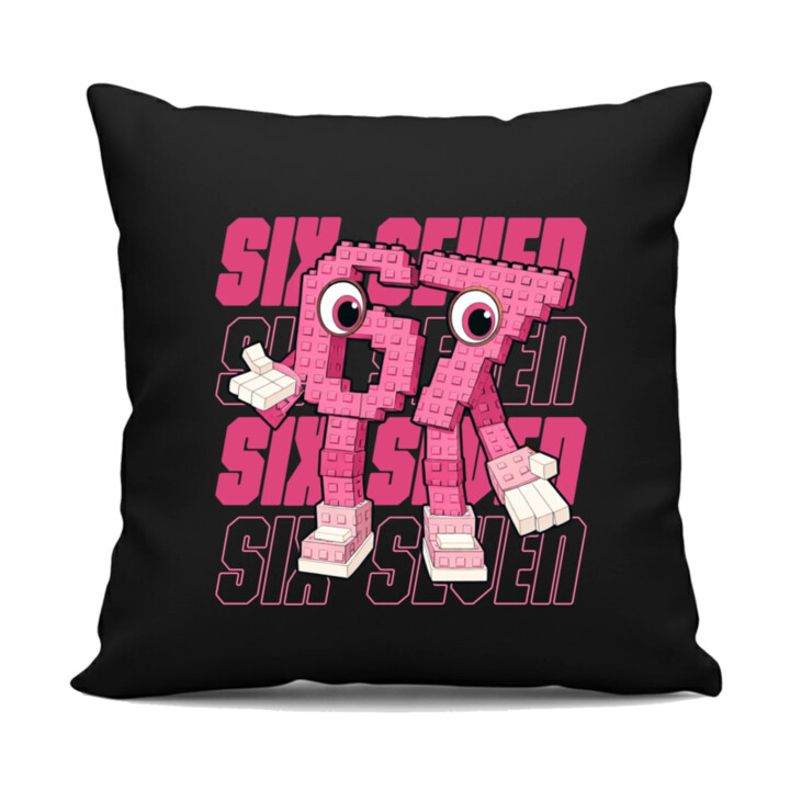 Six seven 67 - Italian Brainrot - ružová verzia  - čierny vankúš s potlačou