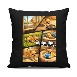 Chihuahua life - čierny vankúš s potlačou