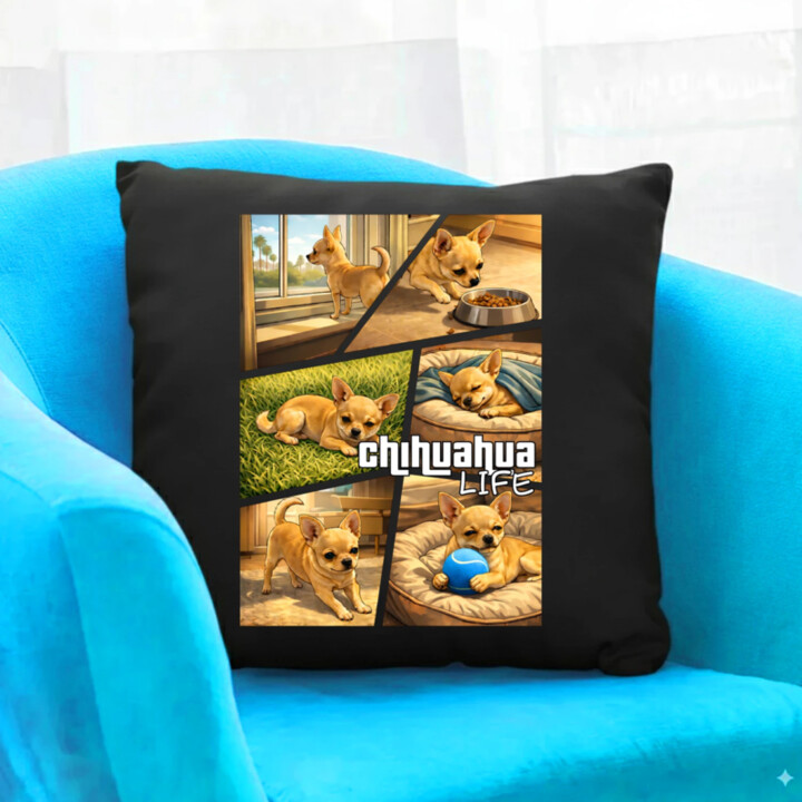 Chihuahua life - čierny vankúš s potlačou