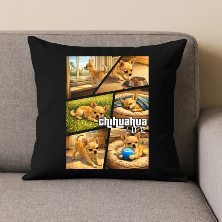 Chihuahua life - čierny vankúš s potlačou