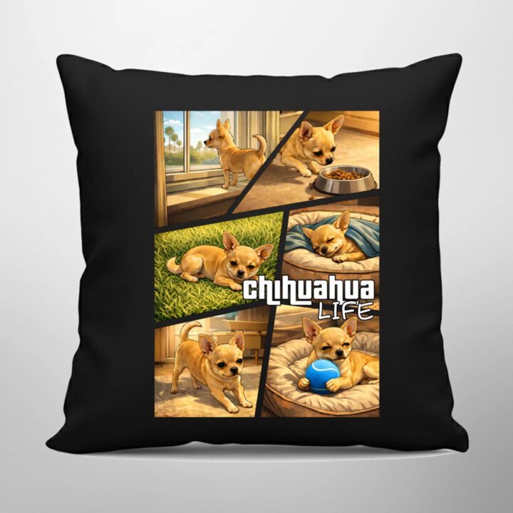 Chihuahua life - čierny vankúš s potlačou