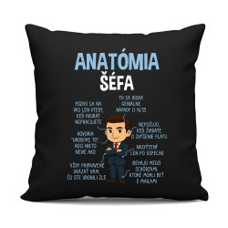 Anatómia šéfa - čierny vankúš s potlačou