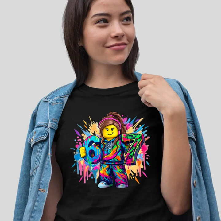 Farebný six seven - 67 -verzia pre dievčatá - pre fanúšikov hry Roblox - dámske tričko s potlačou