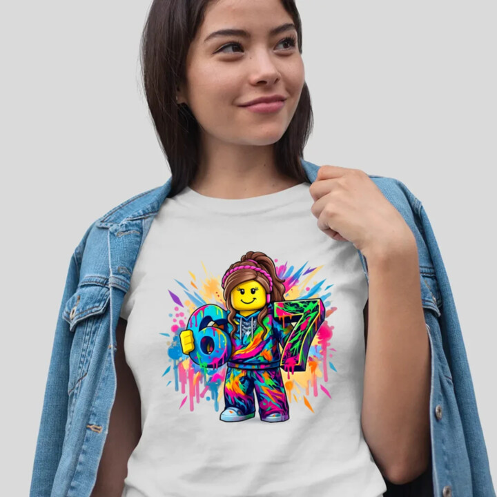 Farebný six seven - 67 -verzia pre dievčatá - pre fanúšikov hry Roblox - dámske tričko s potlačou