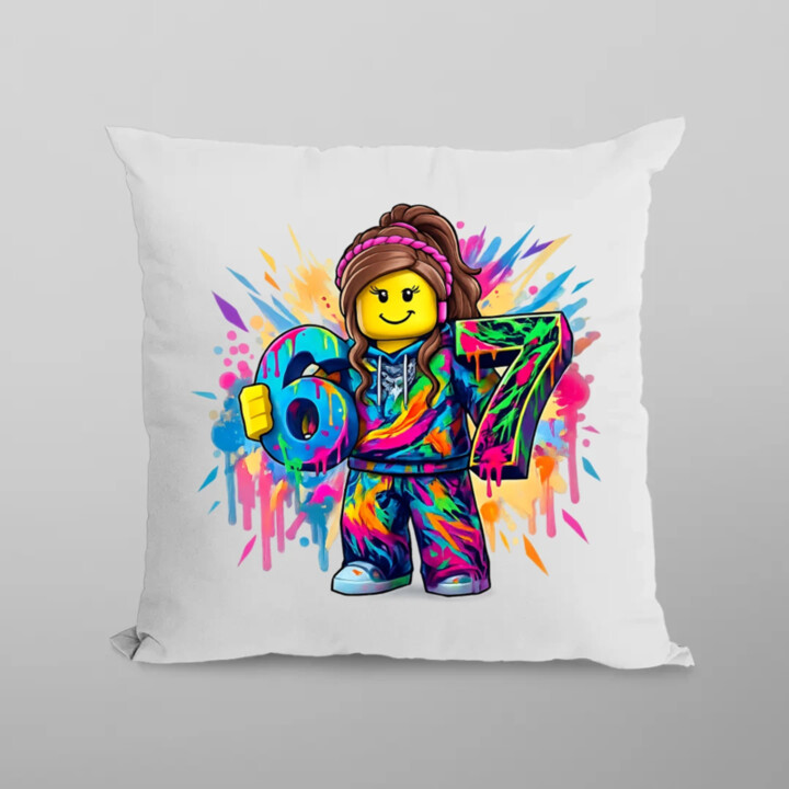 Farebný six seven - 67 -verzia pre dievčatá - pre fanúšikov hry Roblox - vankúš s potlačou