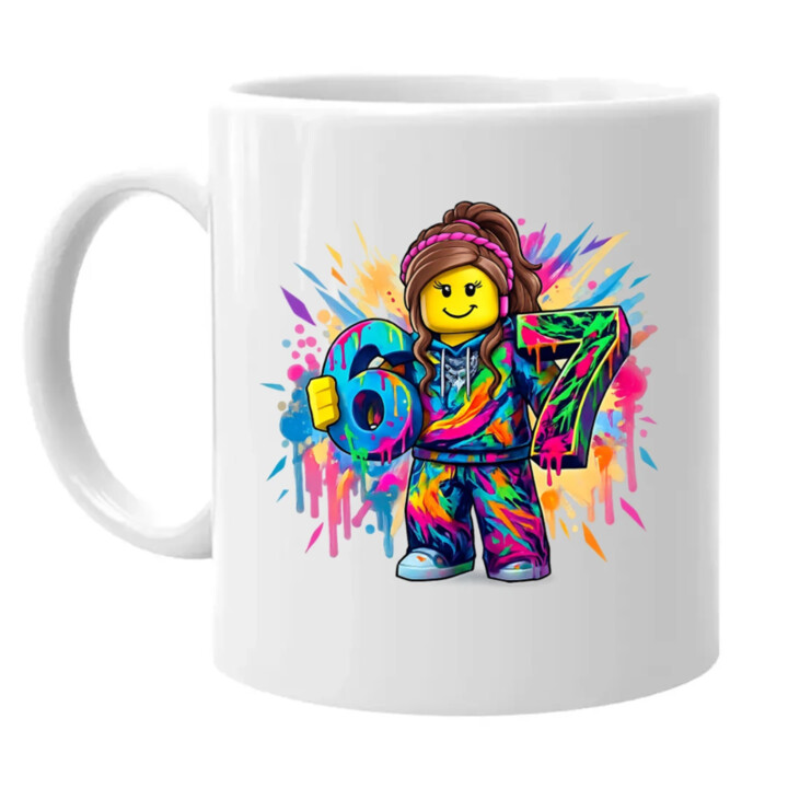 Farebný six seven - 67 -verzia pre dievčatá - pre fanúšikov hry Roblox - keramický hrnček s potlačou