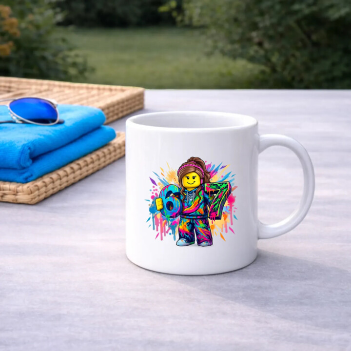 Farebný six seven - 67 -verzia pre dievčatá - pre fanúšikov hry Roblox - keramický hrnček s potlačou
