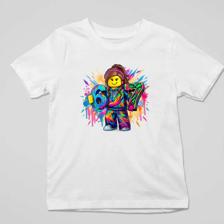 Farebný six seven - 67 -verzia pre dievčatá - pre fanúšikov hry Roblox - detské tričko s potlačou