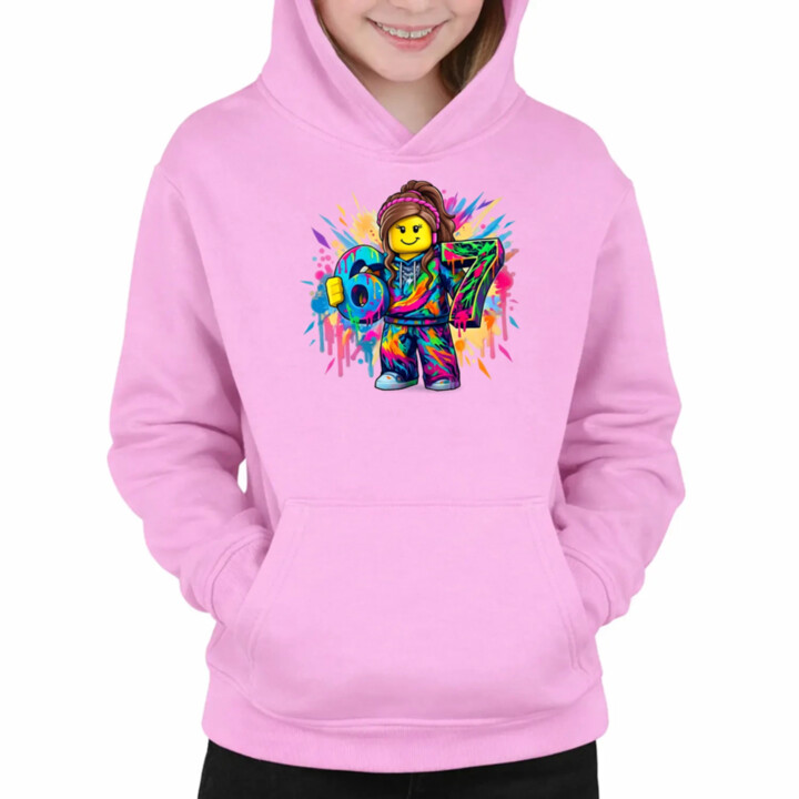Farebný six seven - 67 -verzia pre dievčatá - pre fanúšikov hry Roblox - detská mikina s kapucňou