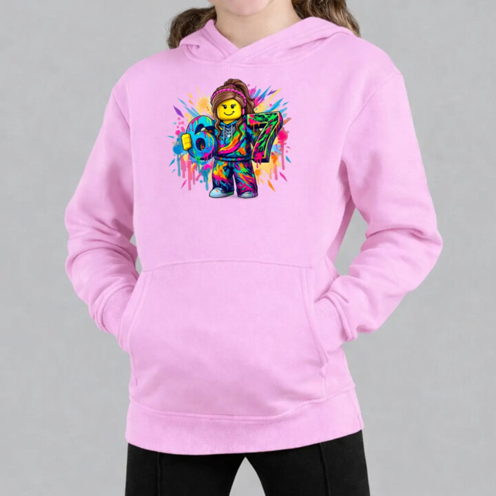 Farebný six seven - 67 -verzia pre dievčatá - pre fanúšikov hry Roblox - detská mikina s kapucňou
