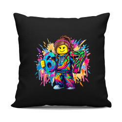 Farebný six seven - 67 -verzia pre dievčatá - pre fanúšikov hry Roblox - čierny vankúš s potlačou