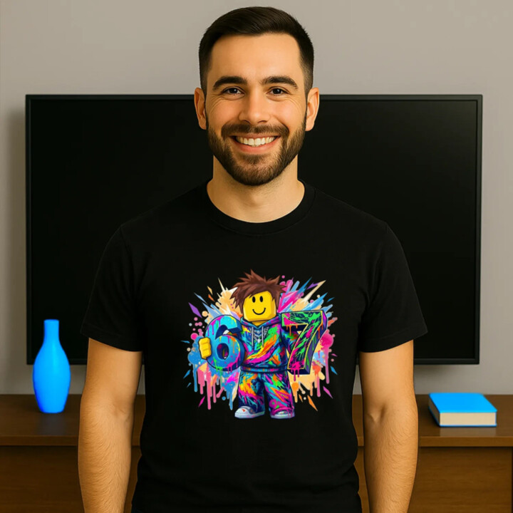 Farebný six seven - 67 - pre fanúšikov hry Roblox - pánske tričko s potlačou